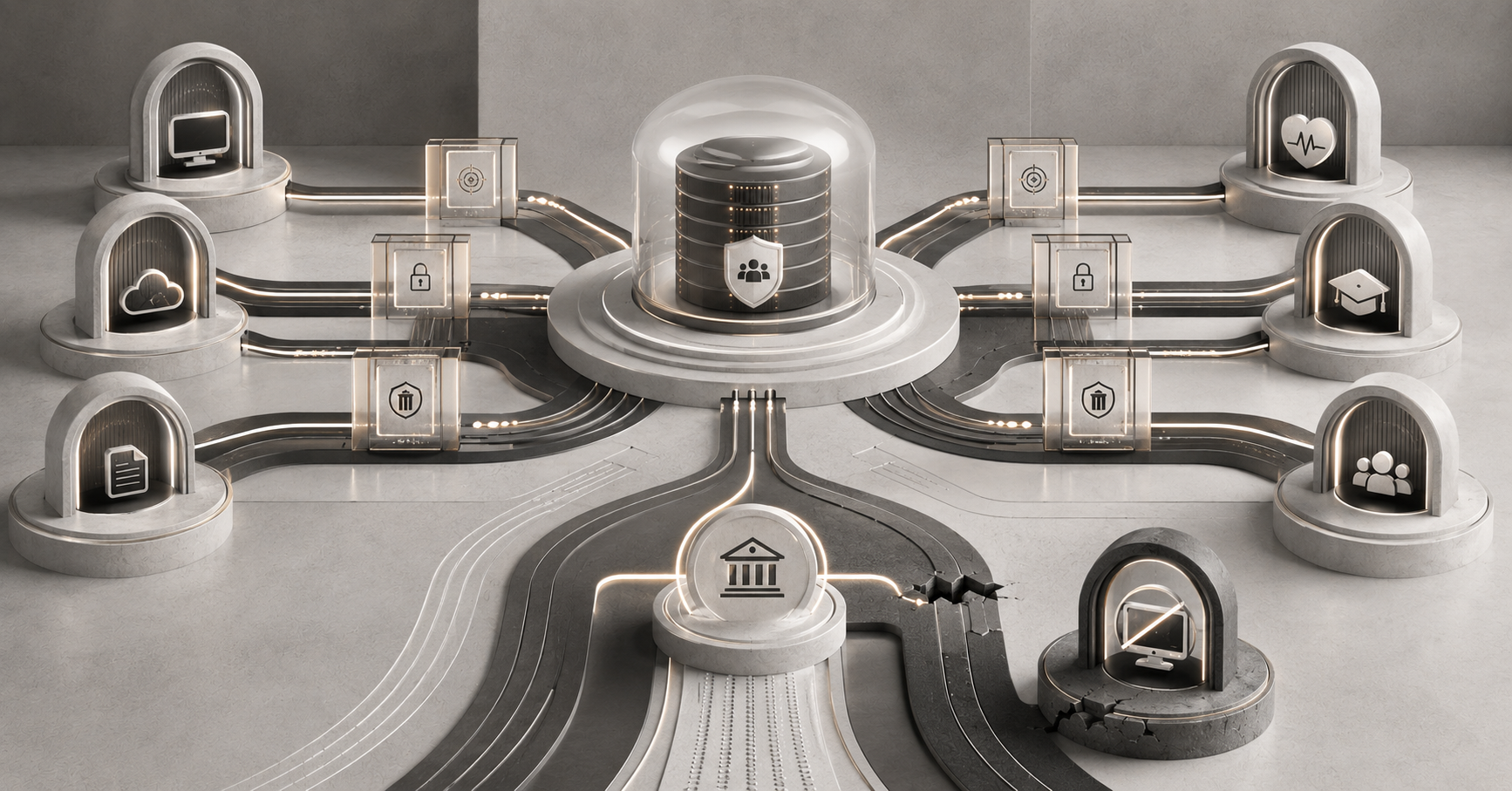A nonprofit-controlled data chamber connected to outside services through governed contract, security and deletion gates